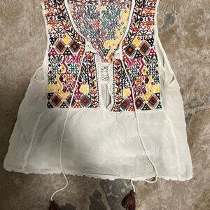 Free People Embroidered Sleeveless Top - White and Multicolor. Good condition